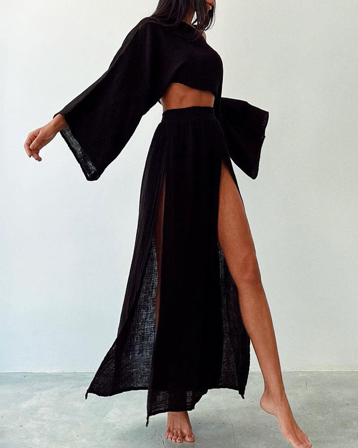 Ensemble femme avec crop-top et jupe maxi à fente latérale