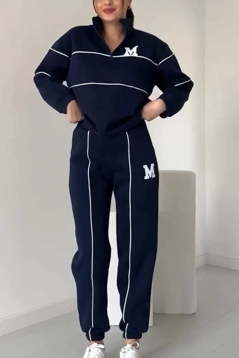 Ensemble pour femmes avec pull à demi-zip et jogging avec bandes contrastées