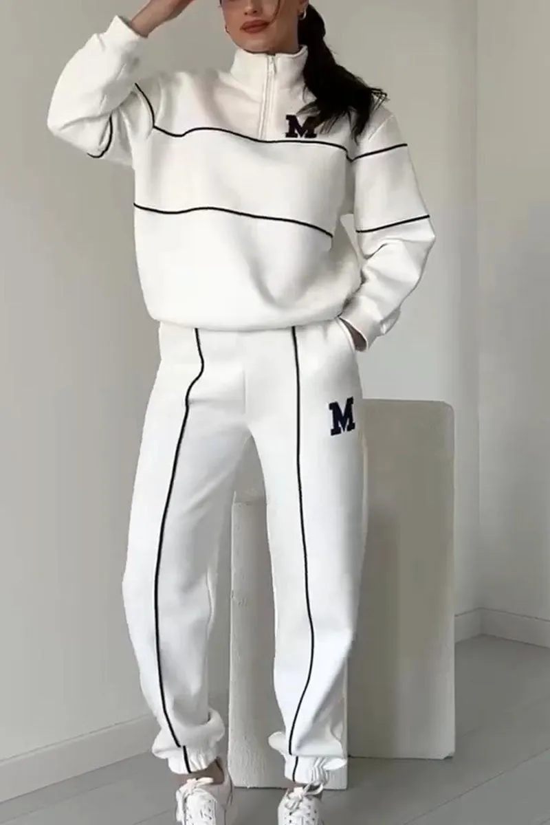 Ensemble pour femmes avec pull à demi-zip et pantalon de jogging avec bandes contrastées