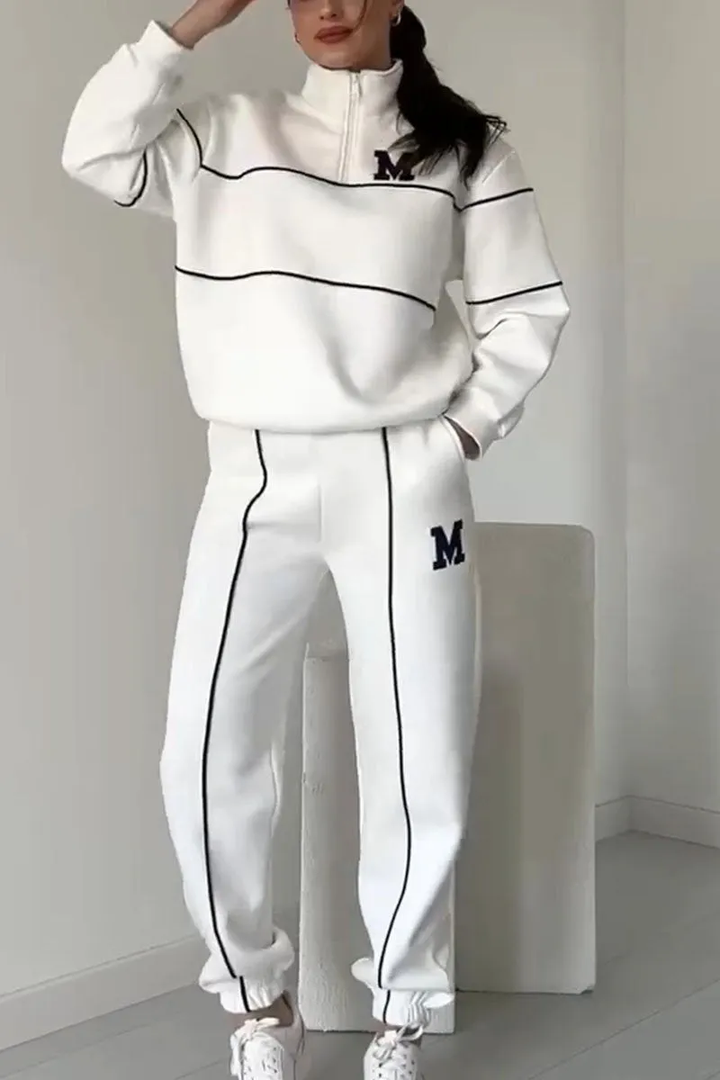 Ensemble pour femmes avec pull à demi-zip et pantalon de jogging avec bandes contrastées