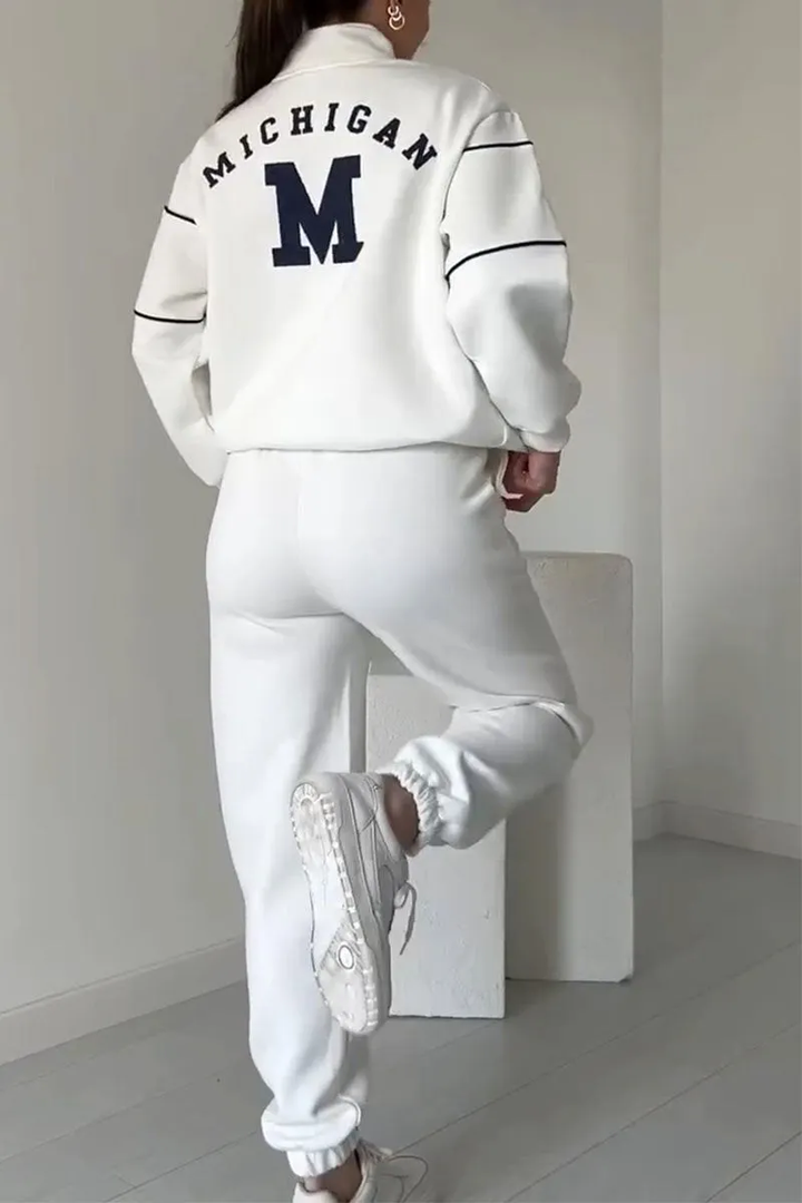 Ensemble pour femmes avec pull à demi-zip et jogging avec bandes contrastées