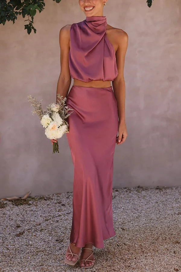 Ensemble femme avec top à nouer et jupe midi
