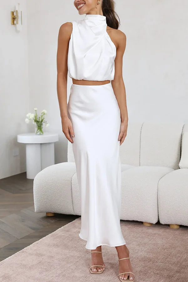 Ensemble femme avec top à nouer et jupe midi