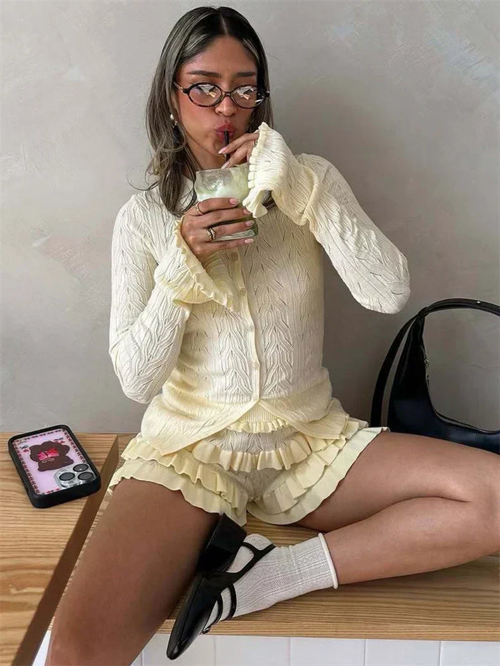 Ensemble d'été pour femmes avec top à volants et short