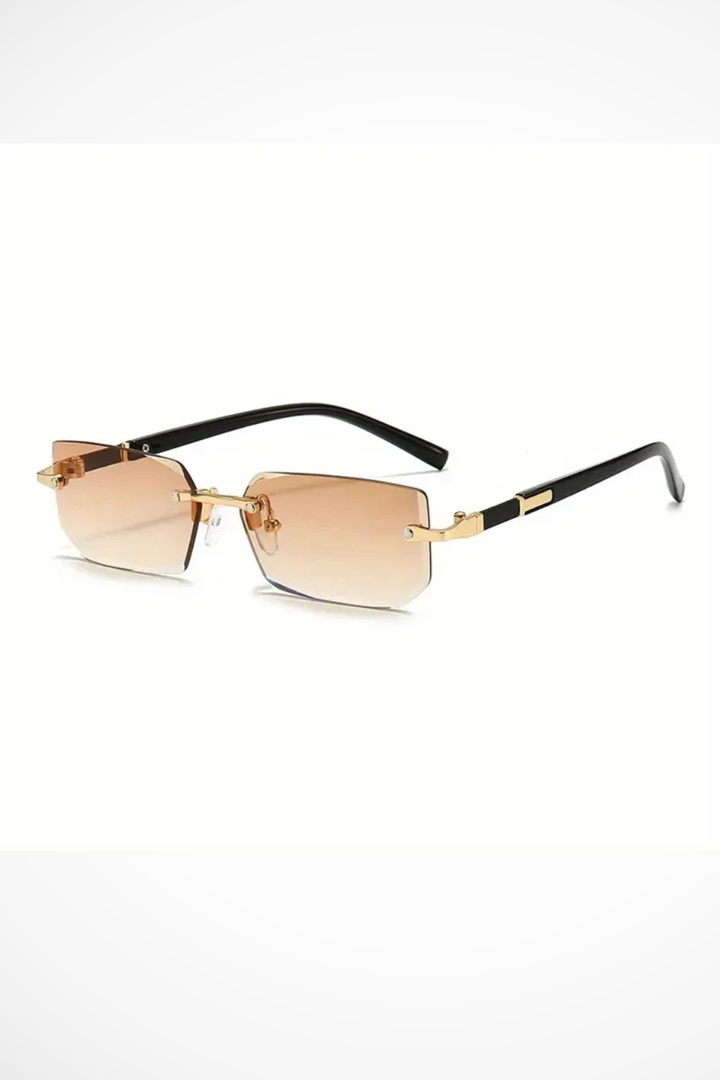 Lunettes de soleil pour femmes sans monture avec verres rectangulaires et pont en métal