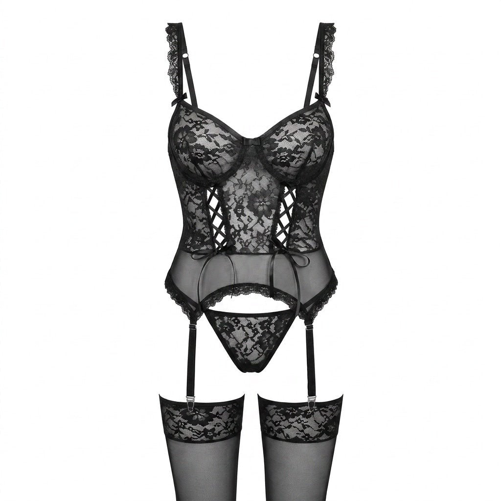 Sophie | Ensemble de lingerie en dentelle pour femmes avec corset et porte-jarretelles