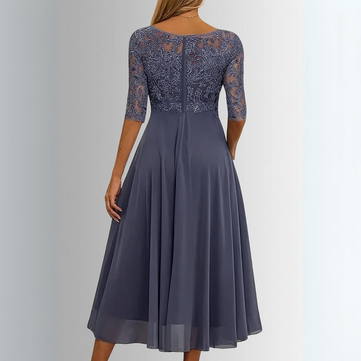 Charlotte | Robe de soirée midi en dentelle pour femmes, robe formelle en chiffon avec manches courtes
