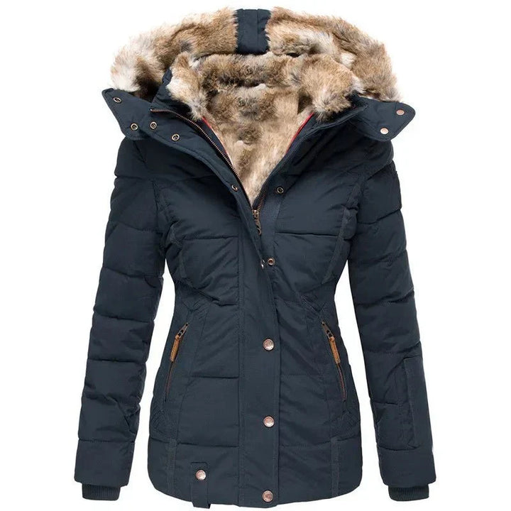 Veste matelassée pour femmes avec capuche en fausse fourrure et fermeture éclair