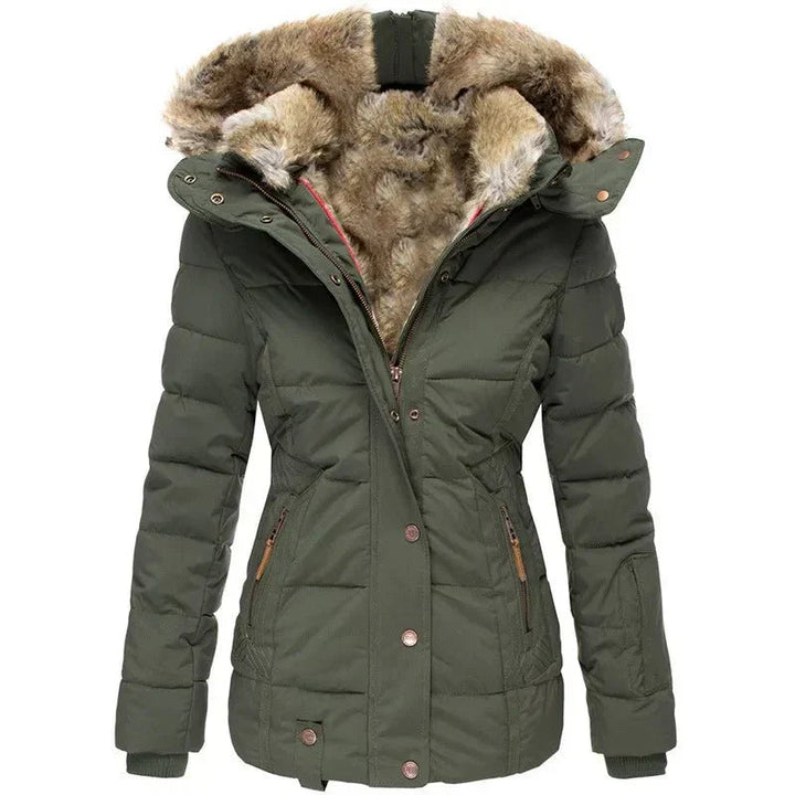 Veste matelassée pour femmes avec capuche en fausse fourrure et fermeture éclair