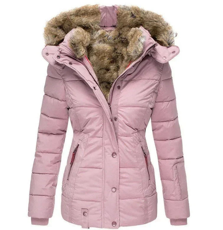 Veste matelassée pour femmes avec capuche en fausse fourrure et fermeture éclair