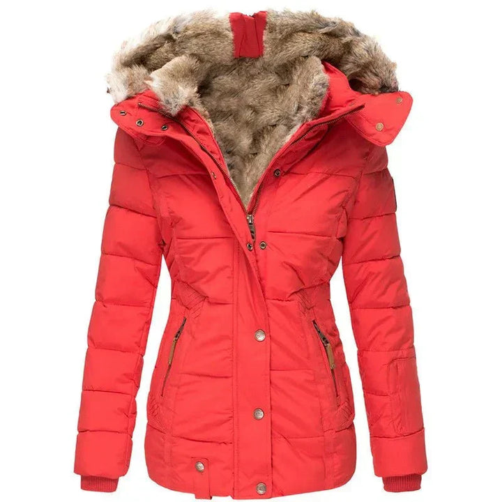 Veste matelassée pour femmes avec capuche en fausse fourrure et fermeture éclair
