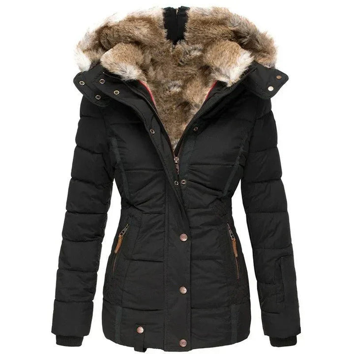 Veste matelassée pour femmes avec capuche en fausse fourrure et fermeture éclair