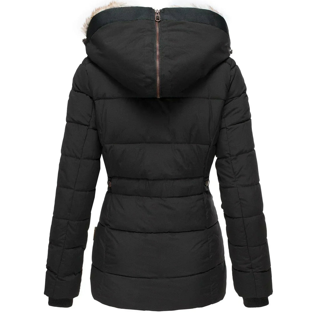 Veste matelassée pour femmes avec capuche en fausse fourrure et fermeture éclair