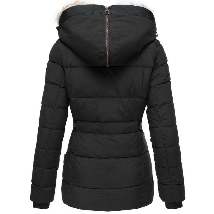 Veste matelassée pour femmes avec capuche en fausse fourrure et fermeture éclair