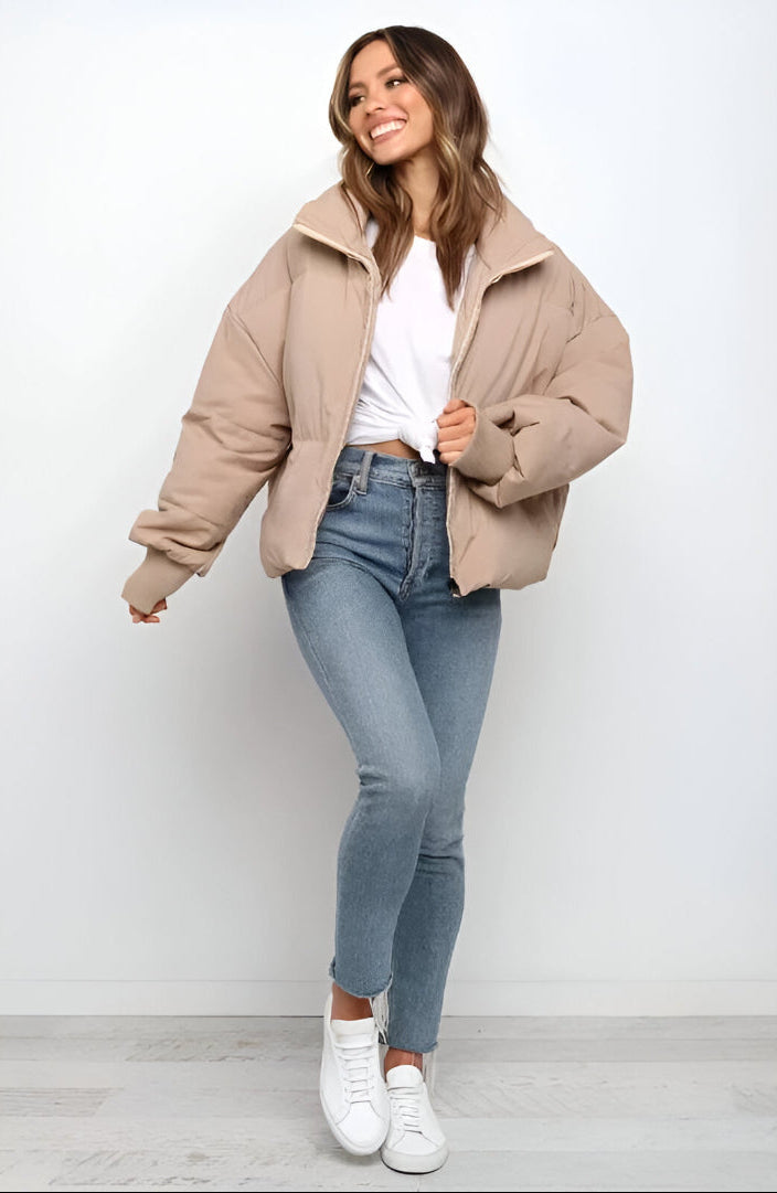 Veste matelassée pour femmes avec fermeture éclair et col montant