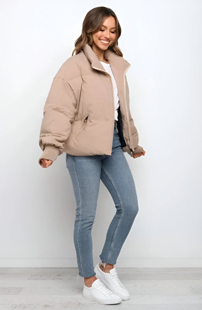 Veste matelassée pour femmes avec fermeture éclair et col montant