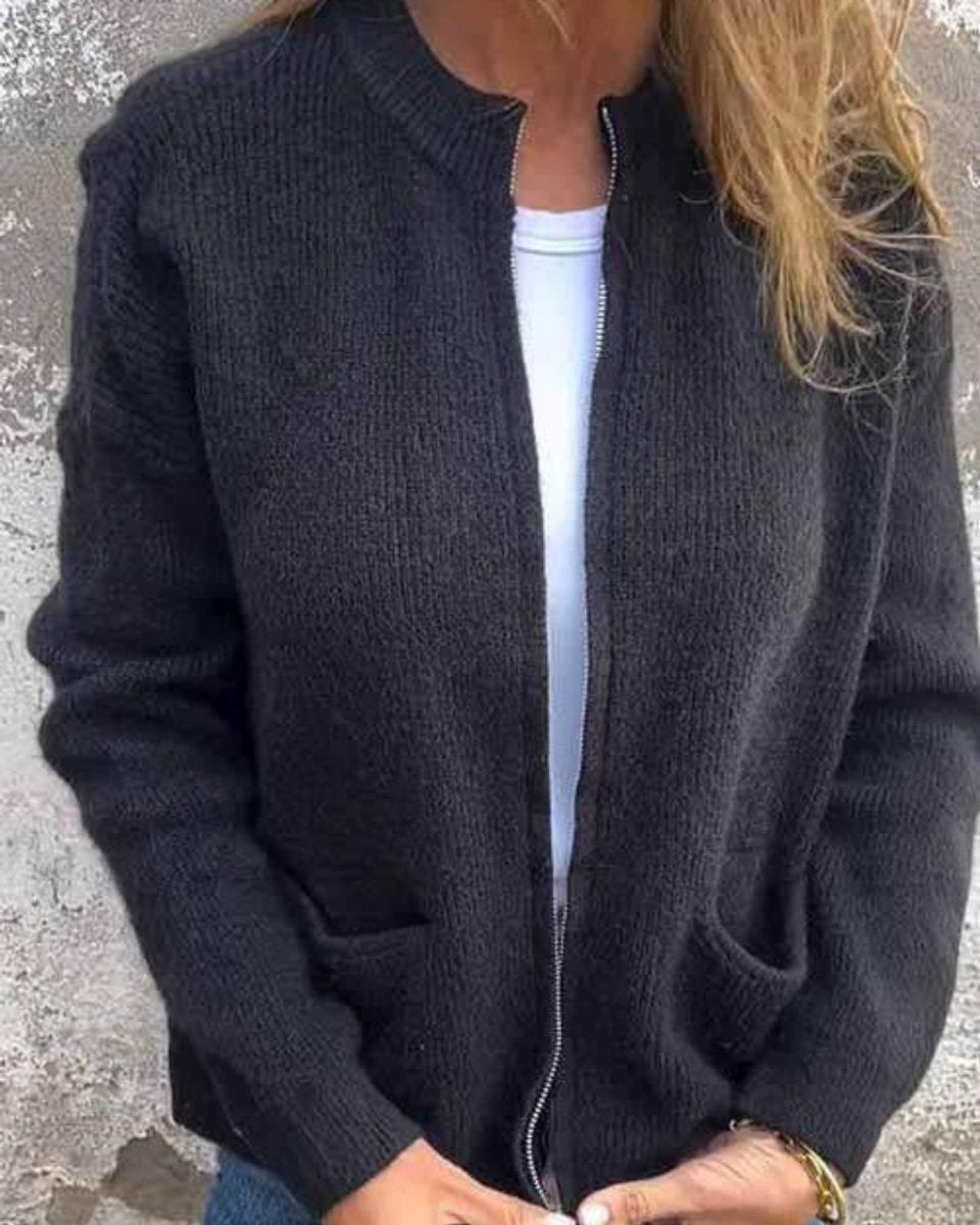 Clara | Cardigan en tricot pour femmes avec fermeture éclair, coupe décontractée, poches avant