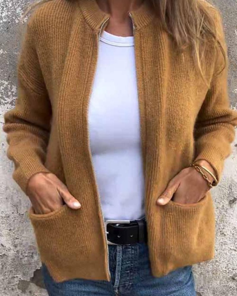 Clara | Cardigan en tricot pour femmes avec fermeture éclair, coupe décontractée, poches avant