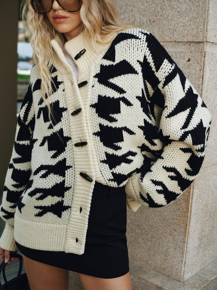 Gilet pour femmes avec motif pied-de-poule et patte de boutonnage