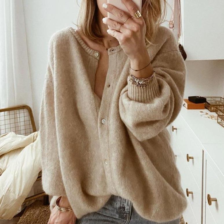 Cardigan pour femmes avec boutonnière, décolleté en V et manches longues