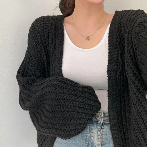Gilet pour femmes à ouverture frontale, manches longues et surface en grosse maille