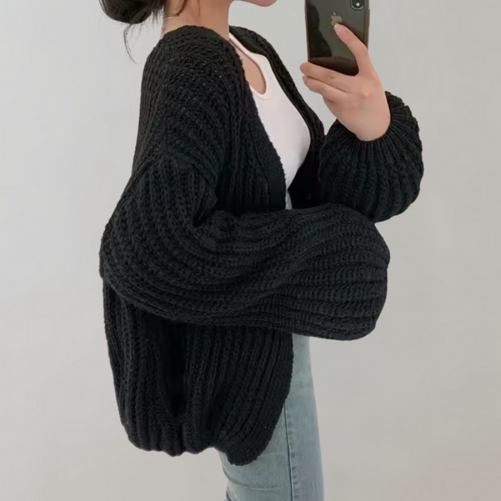 Cardigan pour femmes avec devant ouvert, manches longues et surface en grosse maille