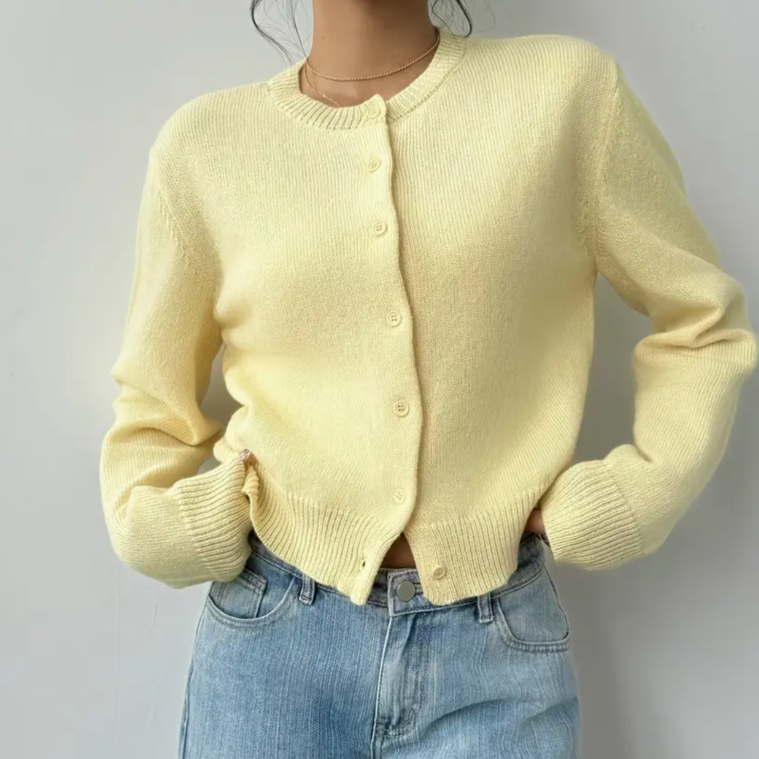 Cardigan pour femmes avec col rond Boutonnage continu Manches longues avec bords côtelés à la taille