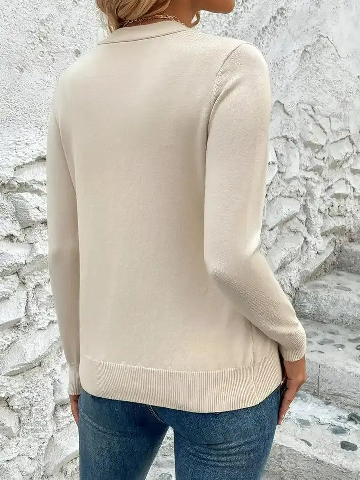 Cardigan pour femmes avec col en V, fermeture à boutons, manches longues et bords côtelés