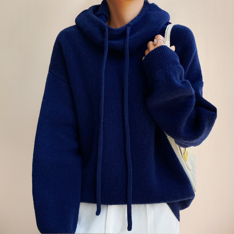 Pull en tricot pour femmes avec col montant et cordon de serrage