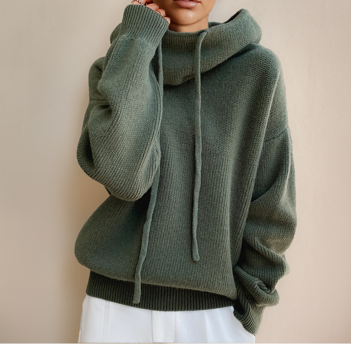 Pull en tricot pour femmes avec col montant et cordon de serrage