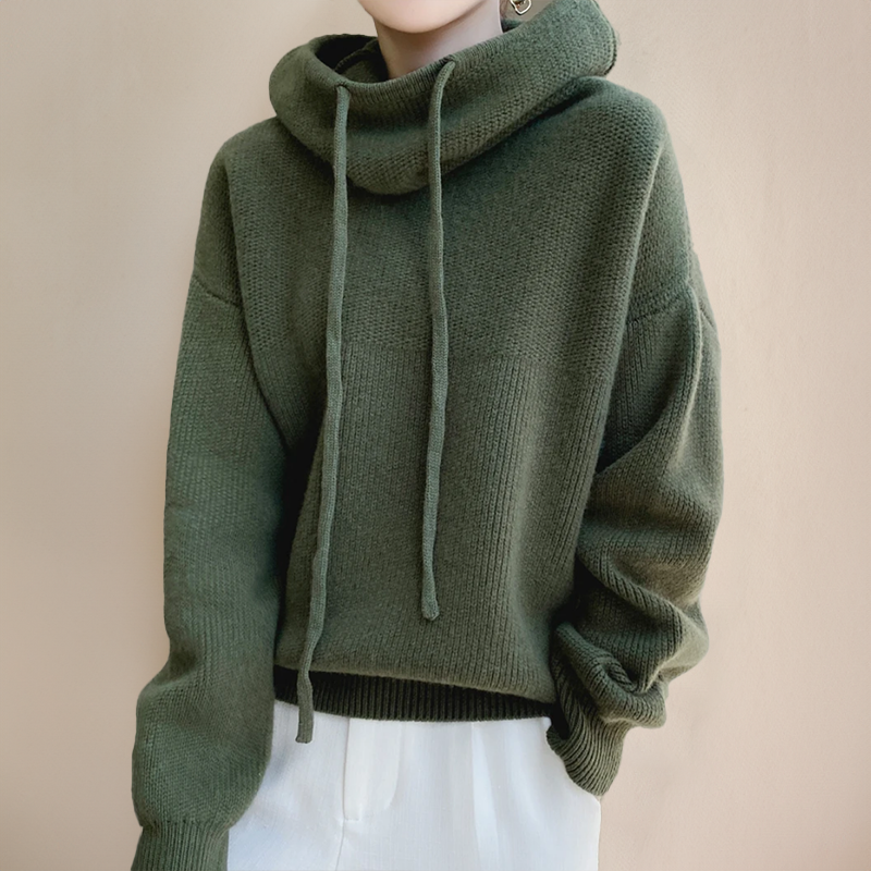 Pull en tricot pour femmes avec col montant et cordon de serrage