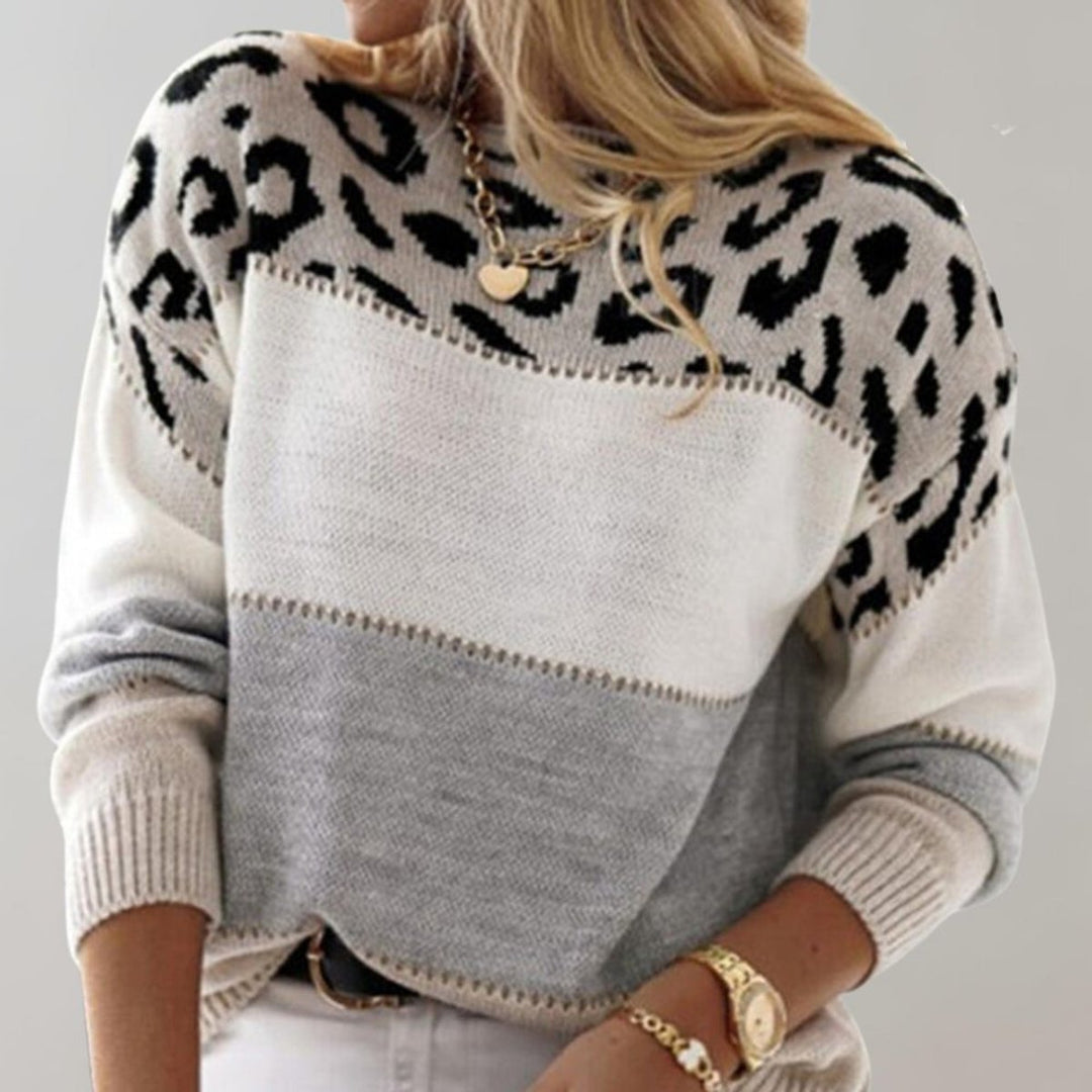 Sophie | Pull en tricot pour femmes avec motif léopard Colorblock Col rond