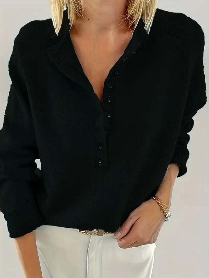 Marlene | Pull en tricot pour femmes avec décolleté en V et patte de boutonnage demi-longue