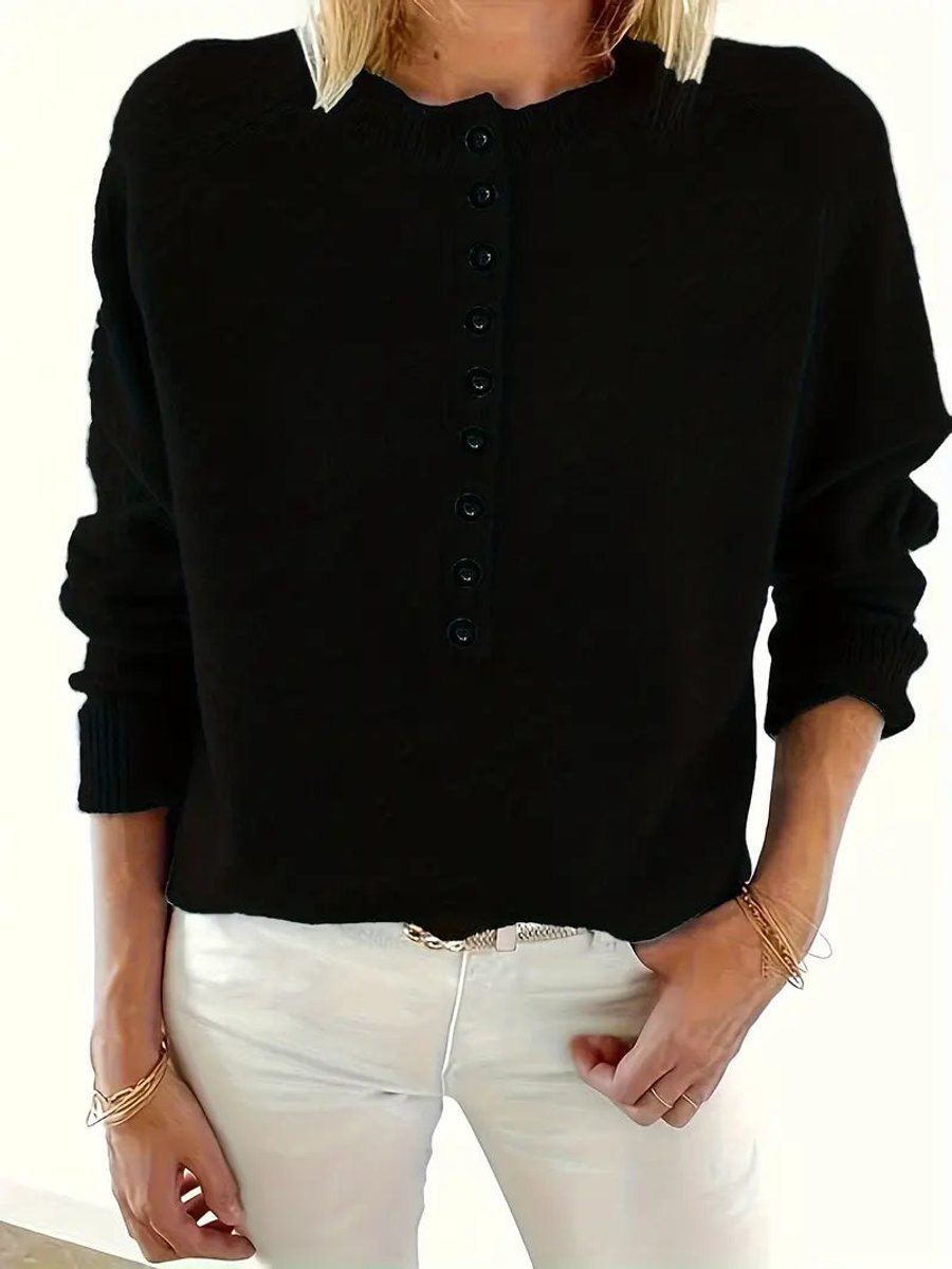 Marlene | Pull en tricot pour femmes avec décolleté en V et patte de boutonnage demi-longue