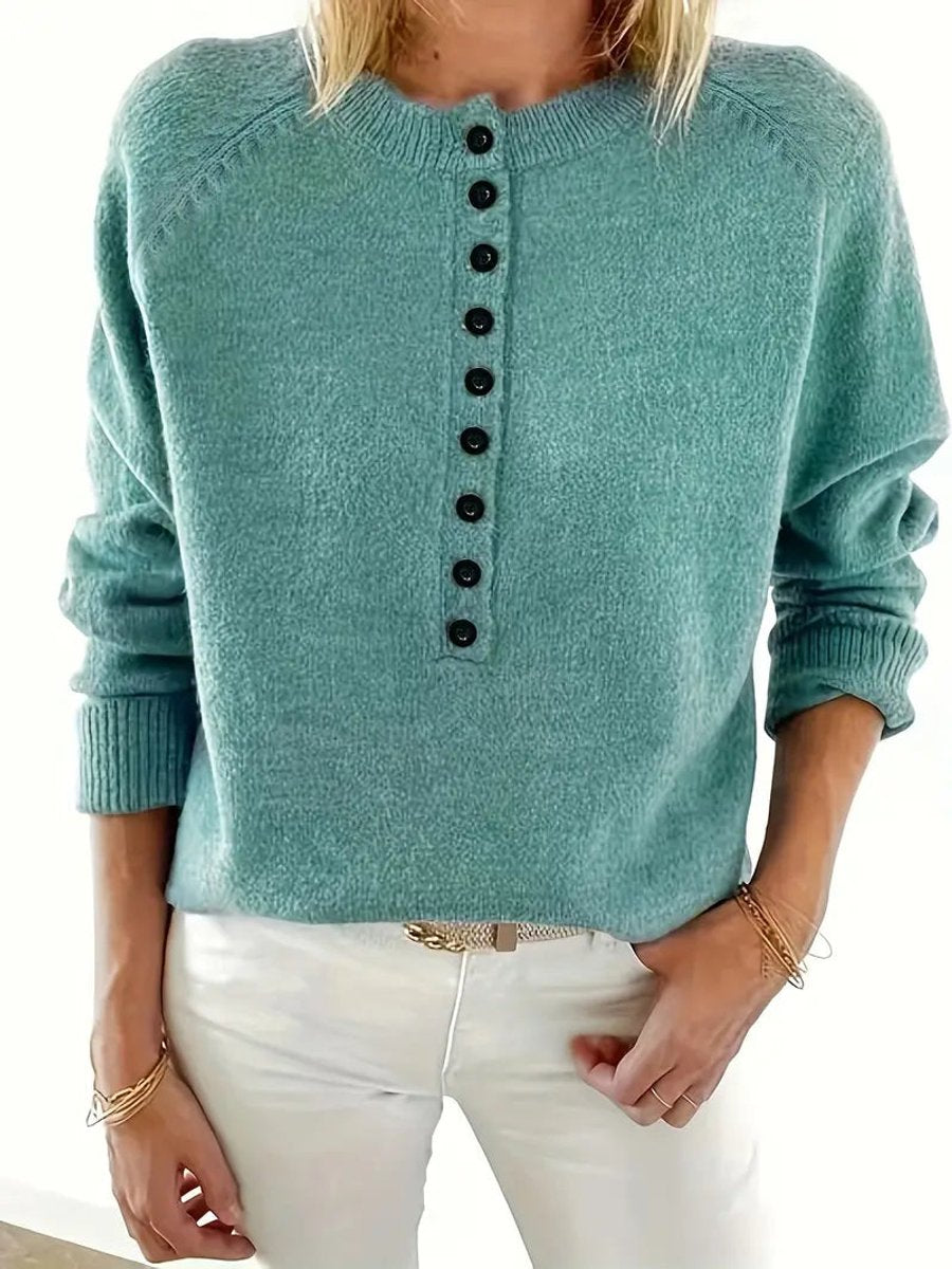 Marlene | Pull en tricot pour femmes avec décolleté en V et patte de boutonnage demi-longue
