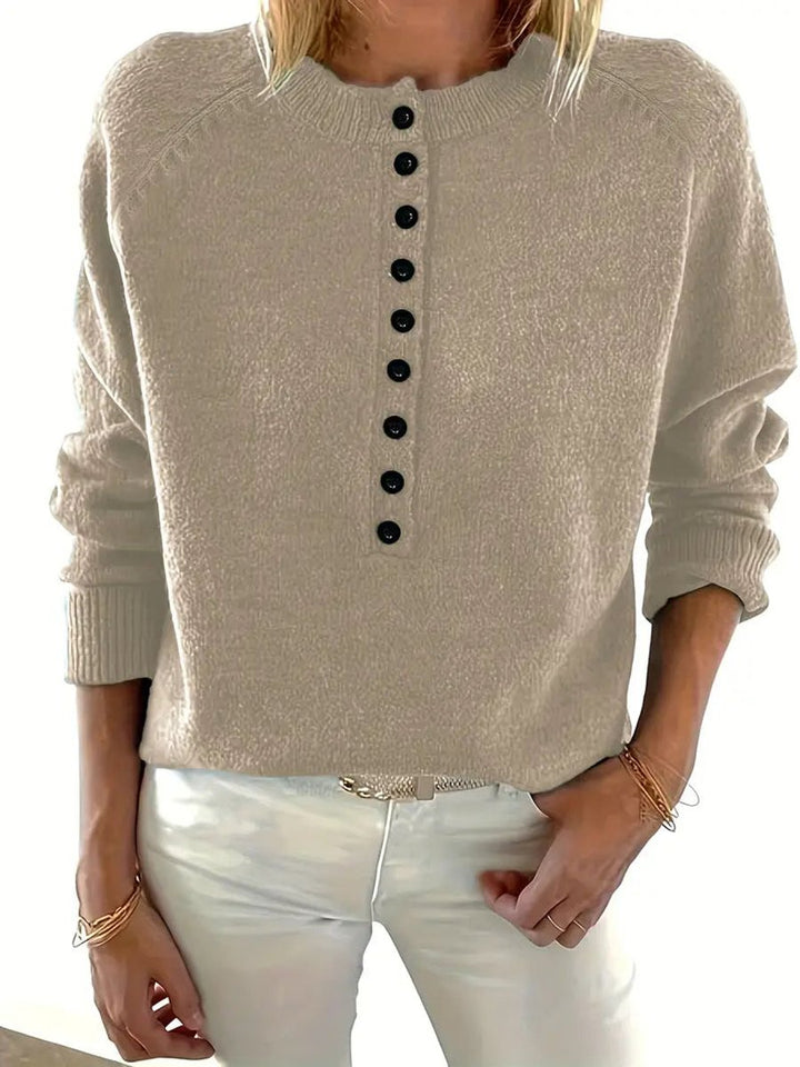 Marlene | Pull en tricot pour femmes avec décolleté en V et patte de boutonnage demi-longue