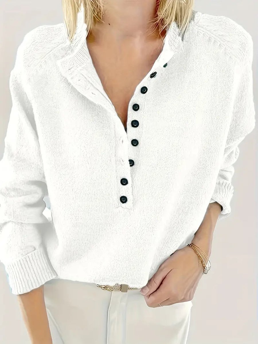 Marlene | Pull en tricot pour femmes avec décolleté en V et patte de boutonnage demi-longue
