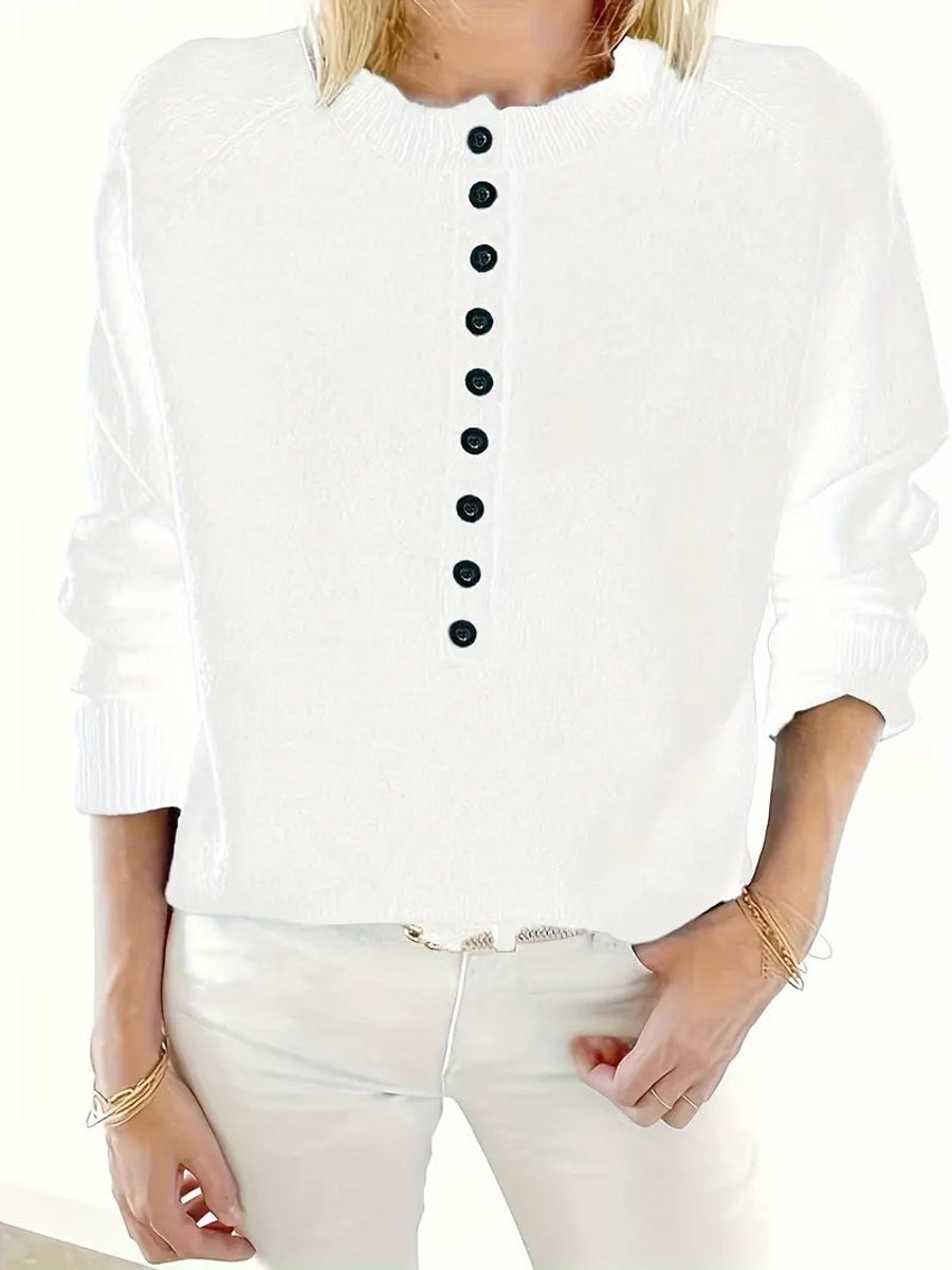 Marlene | Pull en tricot pour femmes avec décolleté en V et patte de boutonnage demi-longue