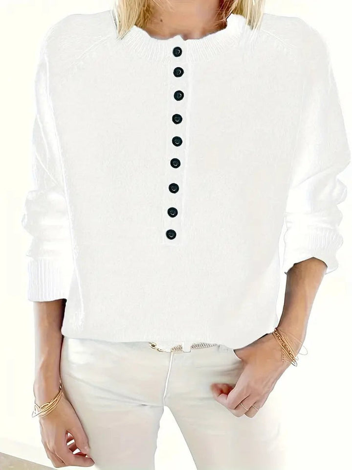Marlene | Pull en tricot pour femmes avec décolleté en V et patte de boutonnage demi-longue