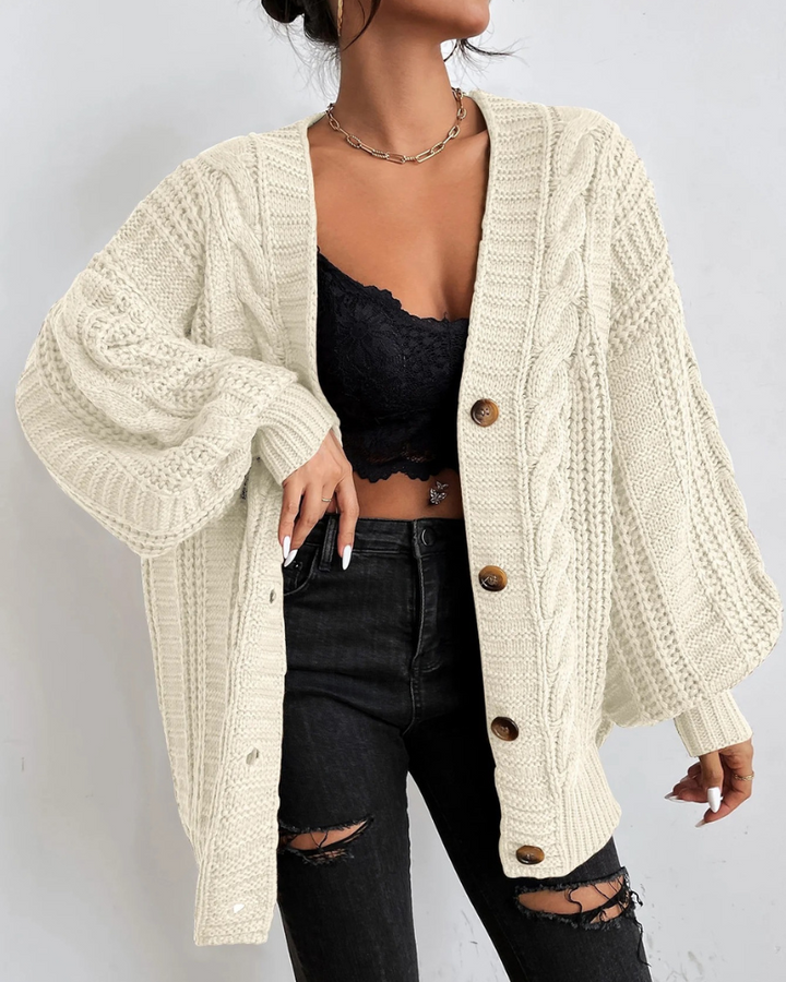 Cardigan en tricot torsadé stylé pour femmes | Long