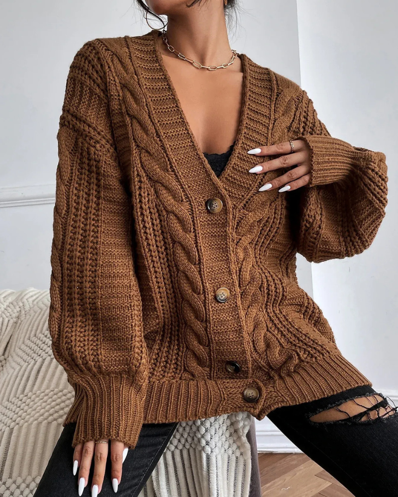 Cardigan en tricot torsadé stylé pour femmes | Long