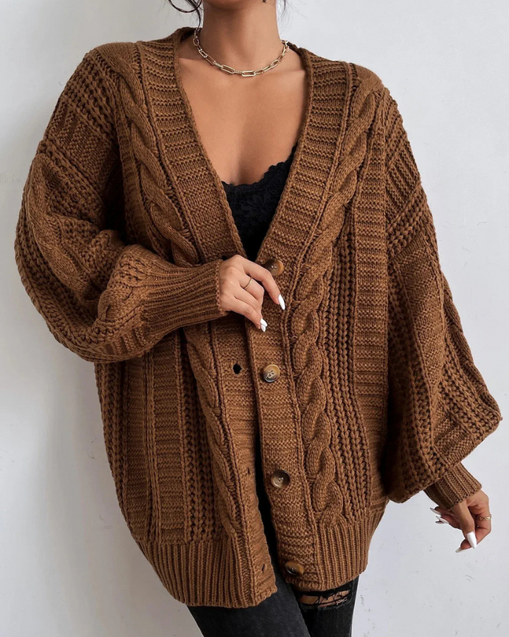 Cardigan en tricot torsadé stylé pour femmes | Long