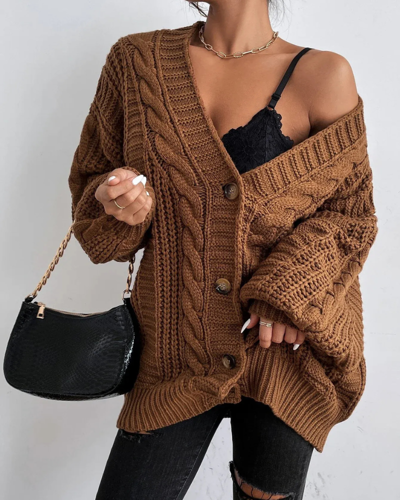 Cardigan en tricot torsadé stylé pour femmes | Long