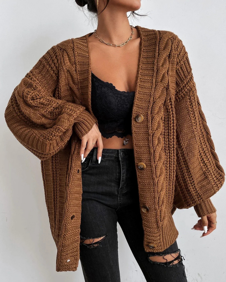 Cardigan en tricot torsadé stylé pour femmes | Long