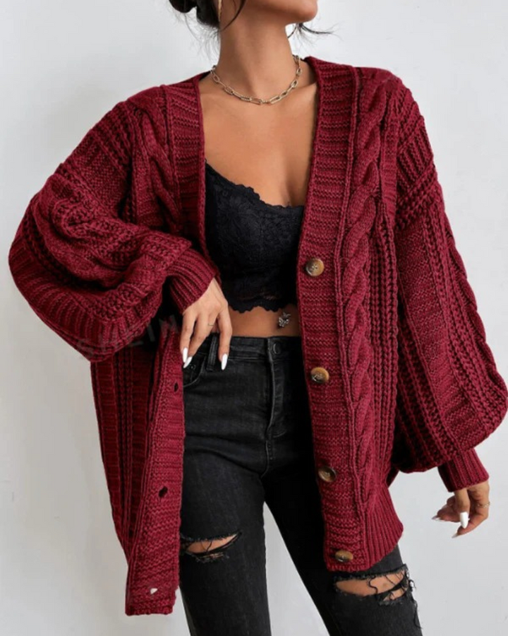 Cardigan en tricot torsadé stylé pour femmes | Long