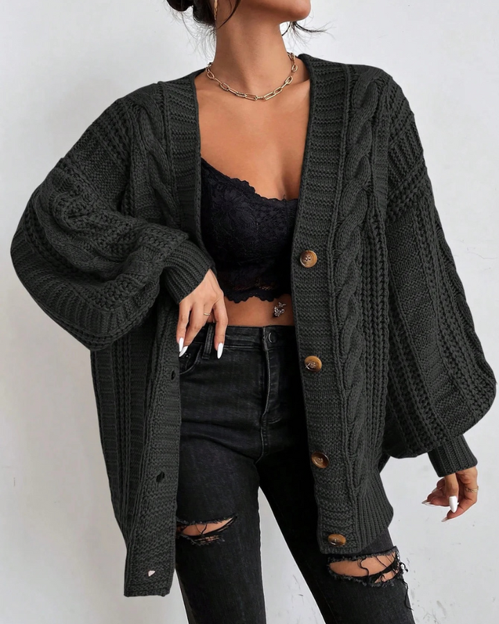 Cardigan en tricot torsadé stylé pour femmes | Long