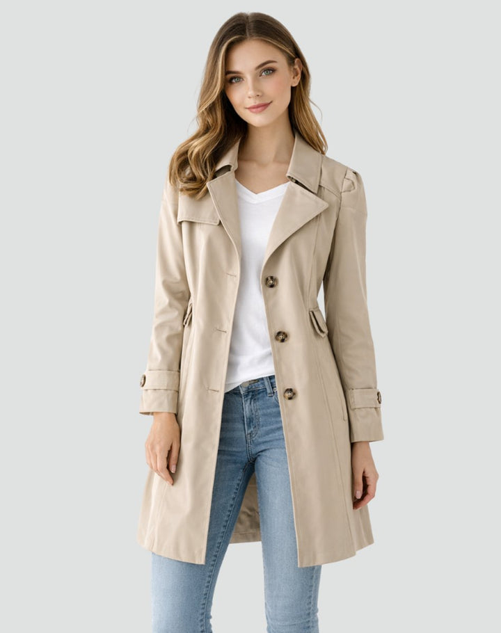 Nora | Manteau Trench Classique Ajusté pour Femmes Mi-Long
