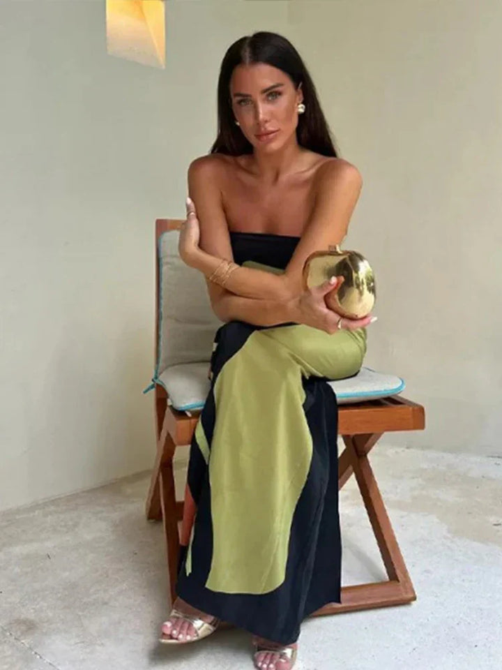 Robe Maxi Sans Bretelles pour Femmes avec Motif Abstrait et Décolleté Droit