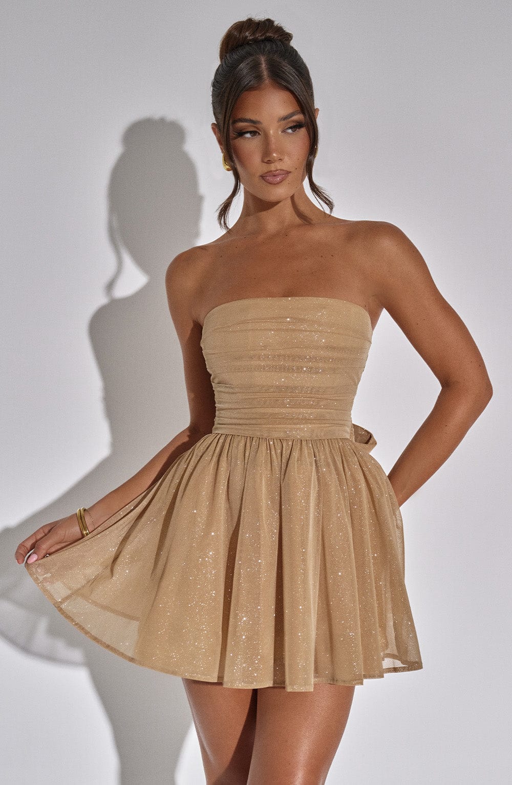 Robe Mini sans Bretelles pour Femmes avec Haut Froncé