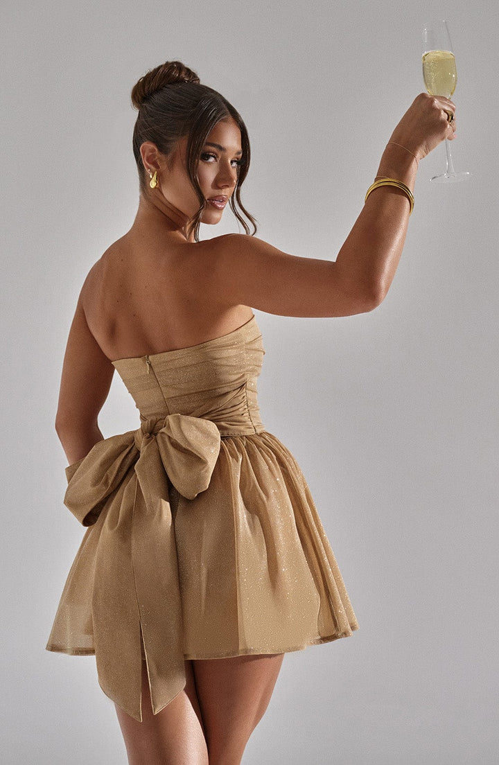 Robe Mini sans Bretelles pour Femmes avec Haut Froncé